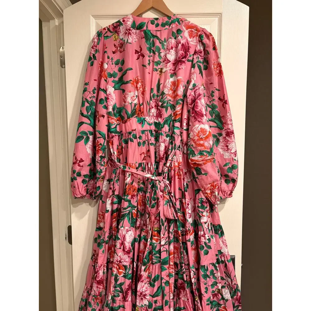 GIBSON LATIMER NWT Pink Floral Cotton Wrap Dress Size XL Spring Long Sleeve - Picture 7 of 7